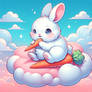 sweet rabbit on a cloud with a carrot digital art