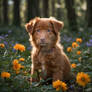 sweet dog in flowers forest digital art nature pup