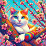 cat in spring kitten digital art pixelated