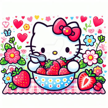 hello kitty strawberry in bowl digital art