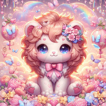 sweet lion portrait decorated pastels kawaii