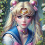 sailor moon in pastels with climbing plant oil pa