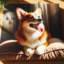 happy corgi portrait oil painting