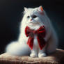 cat with red bow portrait oil painting