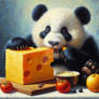 panda eats cheese oil painting