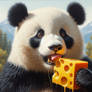 panda eats cheese oil painting