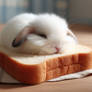 rabbit sleeps on slice of bread chibified cute