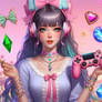 gamer girl pastel portrait sweet kawaii lady