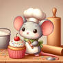 mouse bakes cupcake