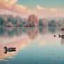 pastel lake nature wallpaper with ducks 3D HD