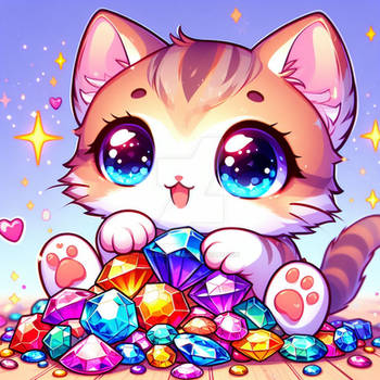 cat kitten with gemstones digital art magical