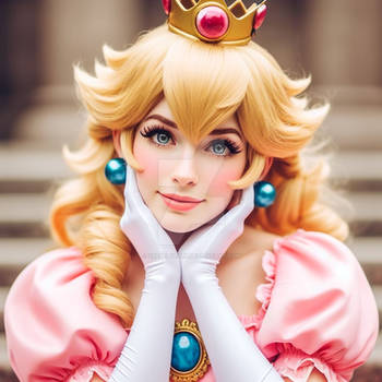 princess peach lovingly stares into camera cosplay