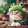 cat with frog hat sweet