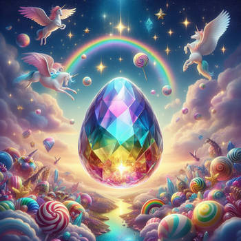 crystal rainbow rgb egg in clouds digital art