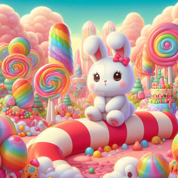 fluffy rabbit in candy land