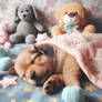 sleepy puppy in star bed digital art