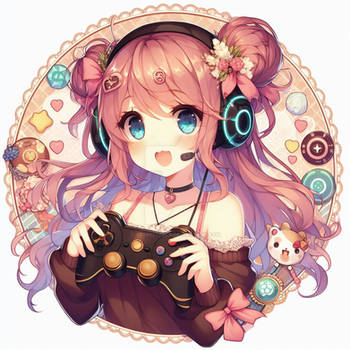 gamer girl anime profile photo circled white backg