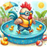 sweet rooster in swimming pool inflatable digital