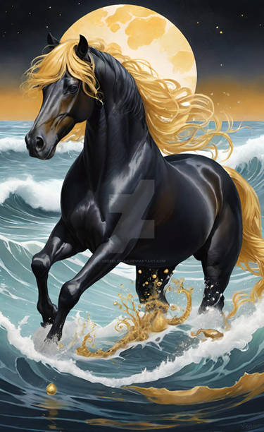 black lemon horse in the sea digital art animal