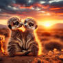 cute meerkats in sunset animated digital art