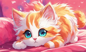 cute anime cat digital art wallpaper