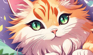 cute anime cat digital art wallpaper