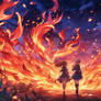 roses on fire wallpaper nature digital art anime
