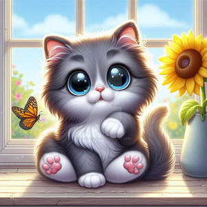 cartoon cat with big eyes fluffy