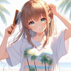 gorgeous anime girl on beach digital art