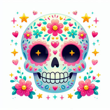 skull with flowers vector sticker digital art