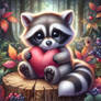 cute chibified cartoon raccoon with heart