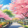 cherry blossom walkway digital art wallpaper natur