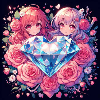 diamond heart with roses digital art