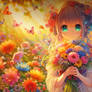 gorgeous anime girl with flowers portrait