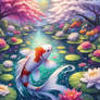 koi pond anime nature digital art