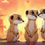 three cute meerkats in the sunset nature digital a