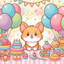 sweet corgi at birthday party illustration