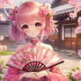 superb anime lady in pink kimono