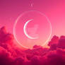 pink sky background with crescent moon