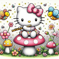 hello kitty plays flute digital art