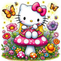 hello kitty plays flute digital art