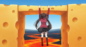 Tohsaka Rin hanging on a cheese bridge