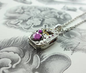 Steampunk Necklace Vintage Watch Movement Purple