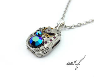 Steampunk Necklace Vintage Black Aurora Borealis