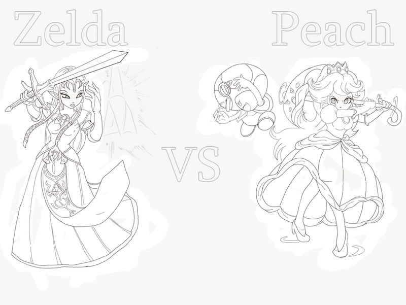 Zelda vs Peach - lineart