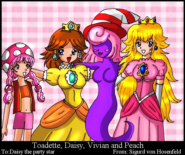 Toadette,Daisy,Vivian, Peach