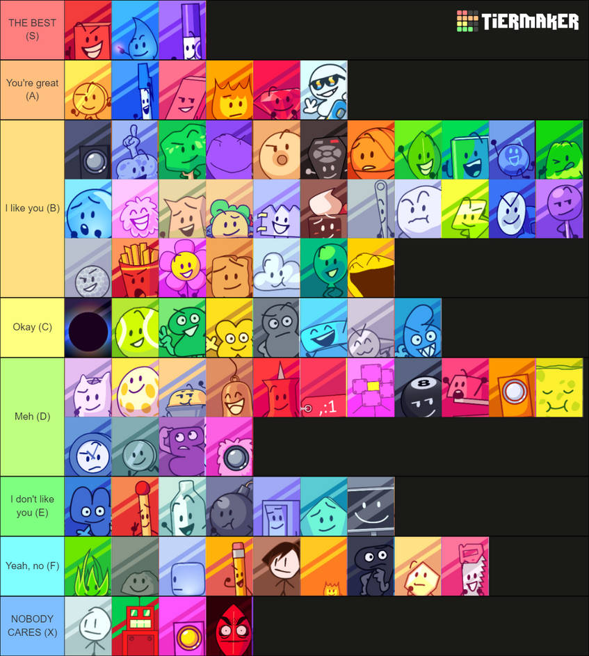 Create a Bfdi bfdia bfb tpot team Tier List - TierMaker