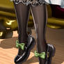 Jessica's frilly socks and shoes on a wooden floor