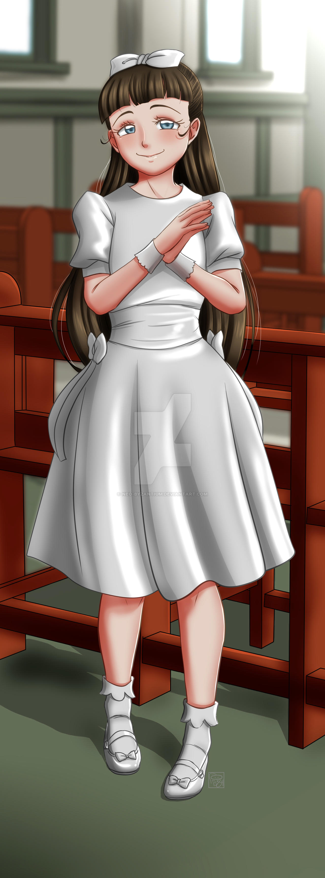 Jessica Whiteheart in a pretty white dress