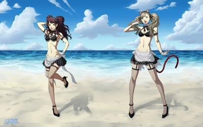 Commission: Rise and Ann maid swimsuits